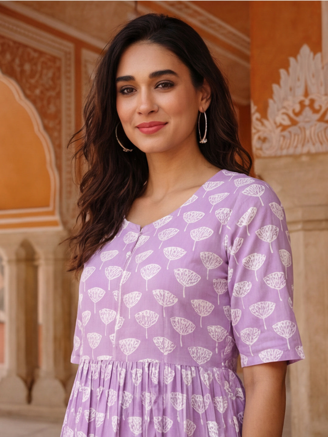 Floral Printed A-Line Panelled Ethnic Dress