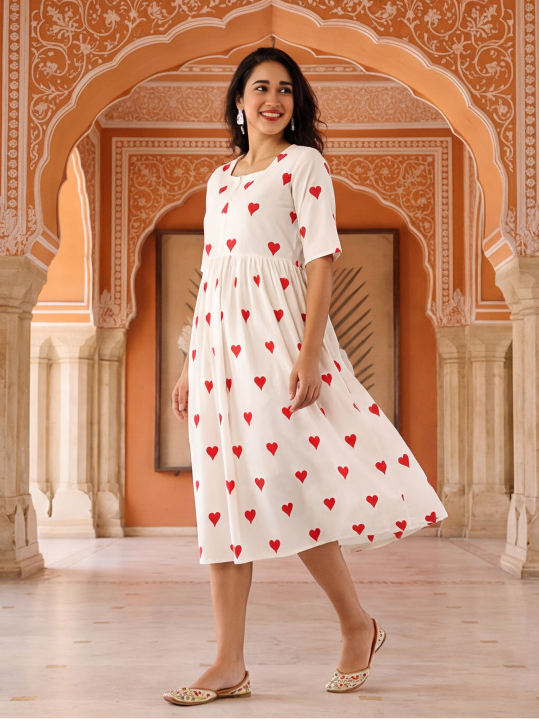 Quirky Printed A-Line Pure Cotton Ethnic Dress
