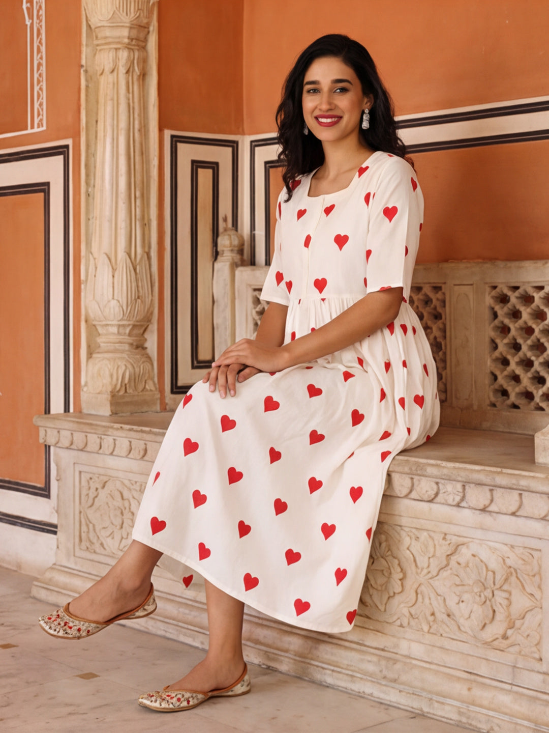 Quirky Printed A-Line Pure Cotton Ethnic Dress