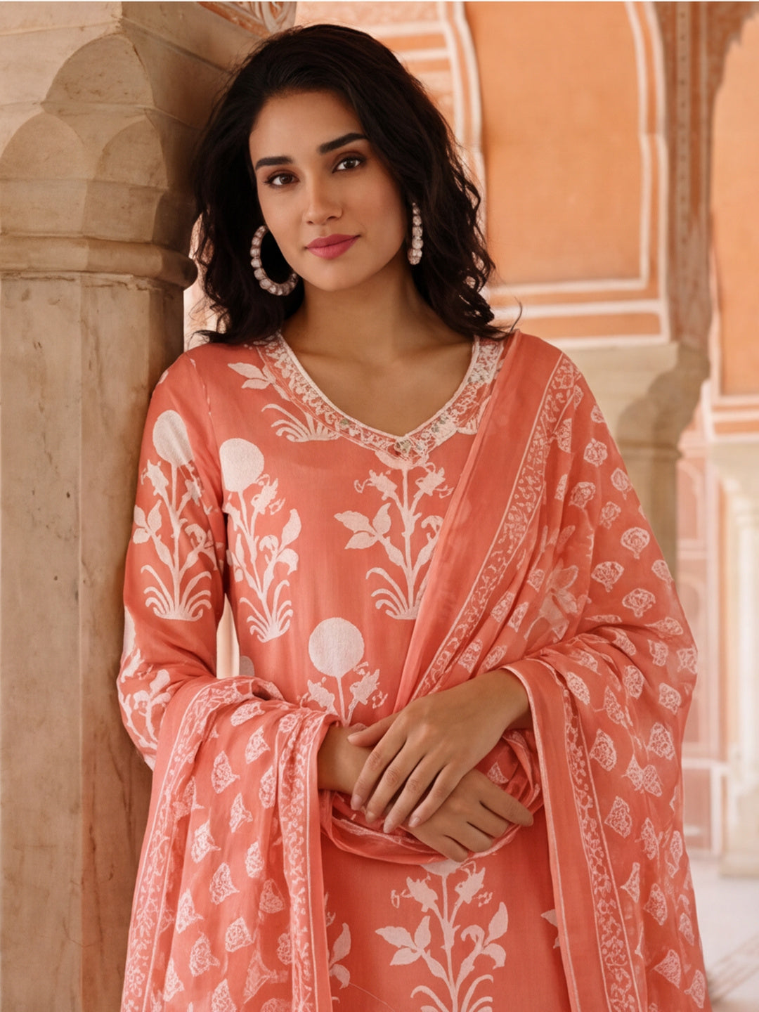 Floral Embroidered Straight Kurta & Trousers Sets