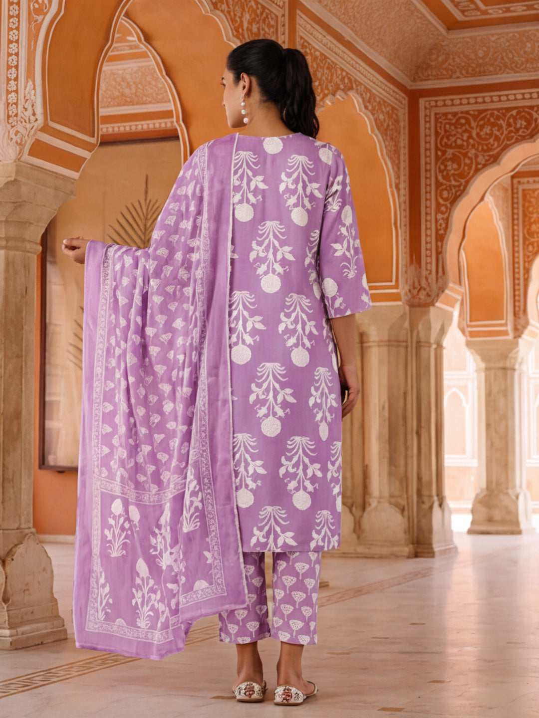 Floral Embroidered Straight Kurta & Trousers Sets
