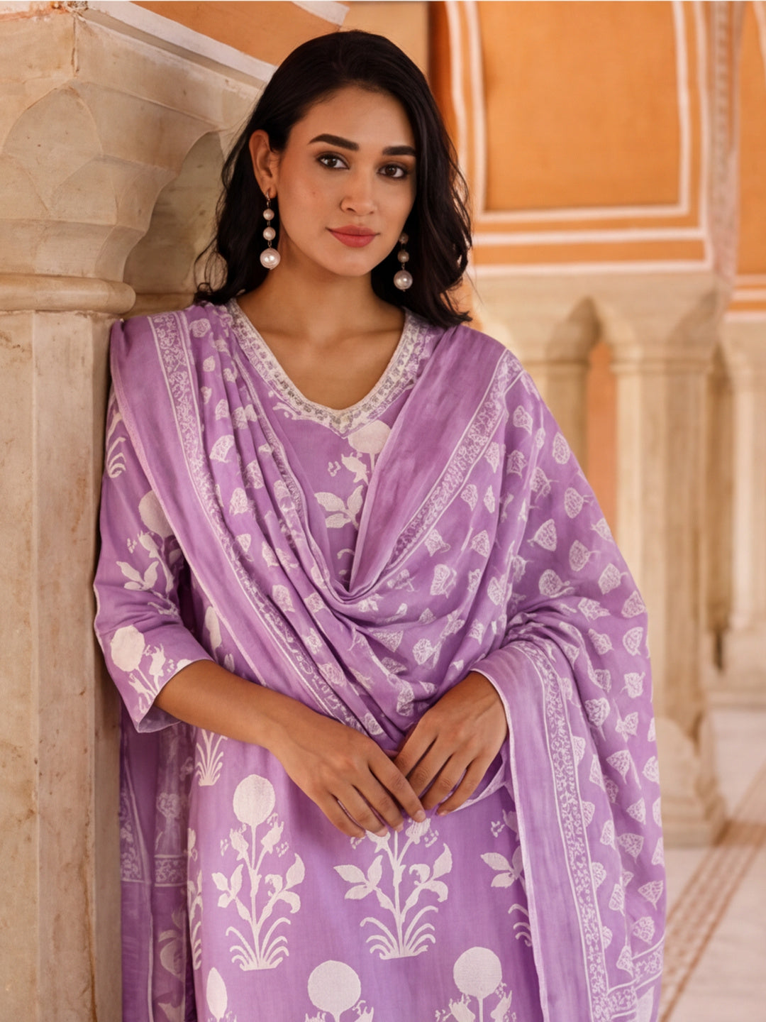 Floral Embroidered Straight Kurta & Trousers Sets