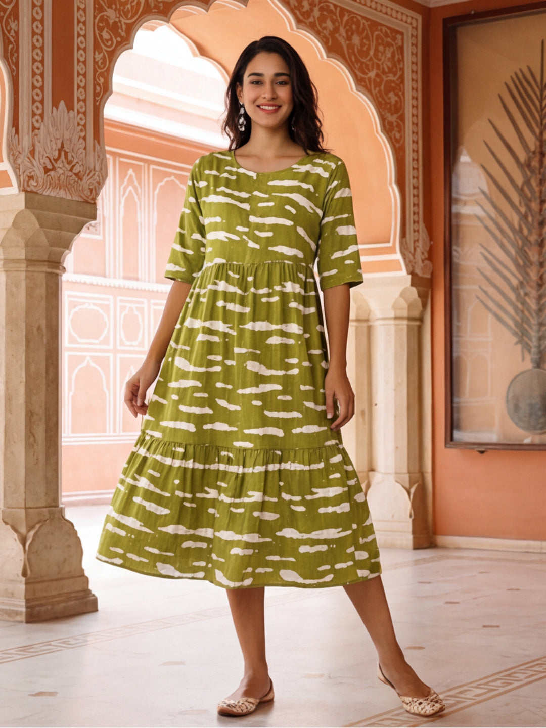 Floral Printed A-Line Cotton Blend Ethnic Dress