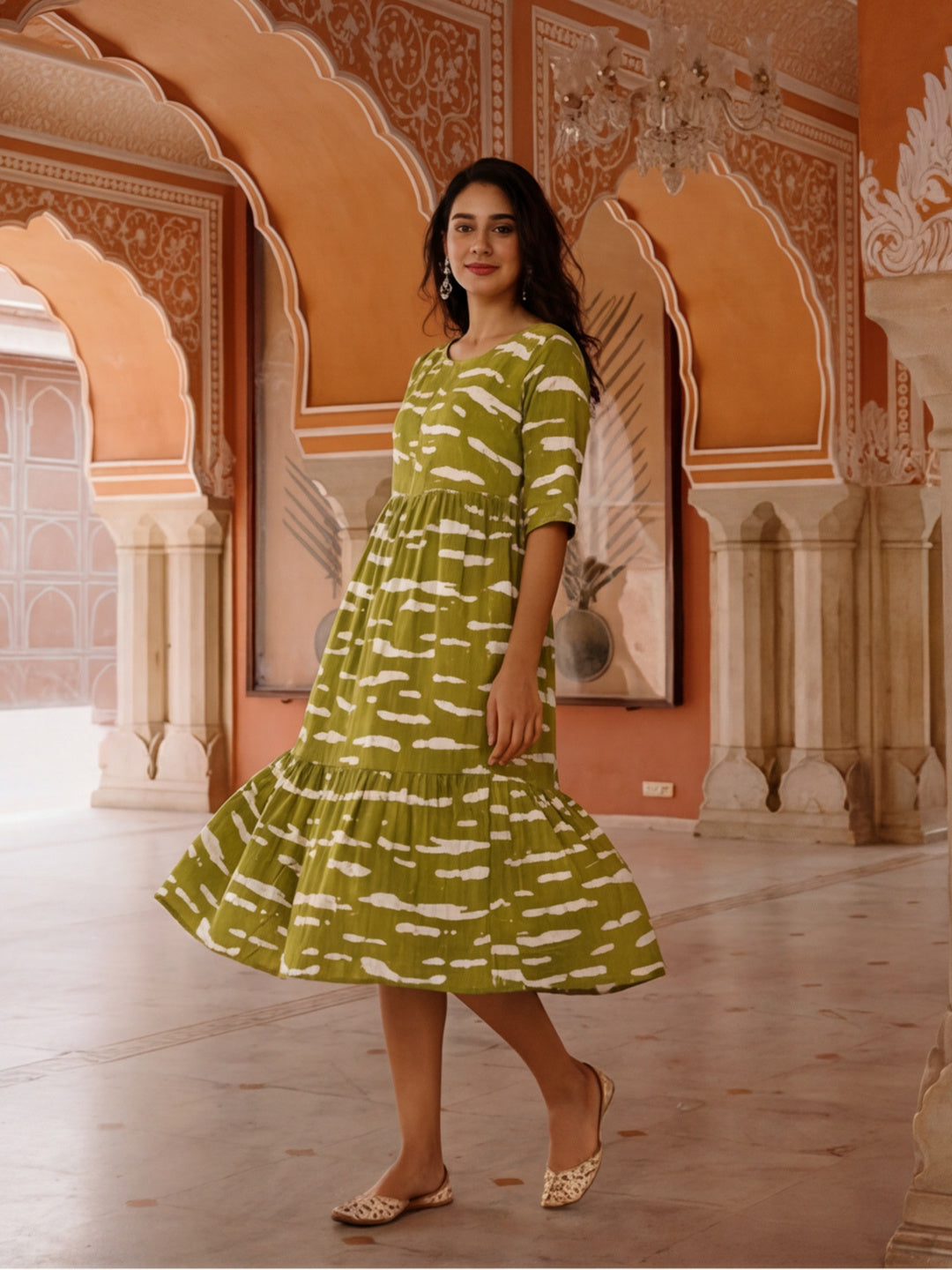 Floral Printed A-Line Cotton Blend Ethnic Dress