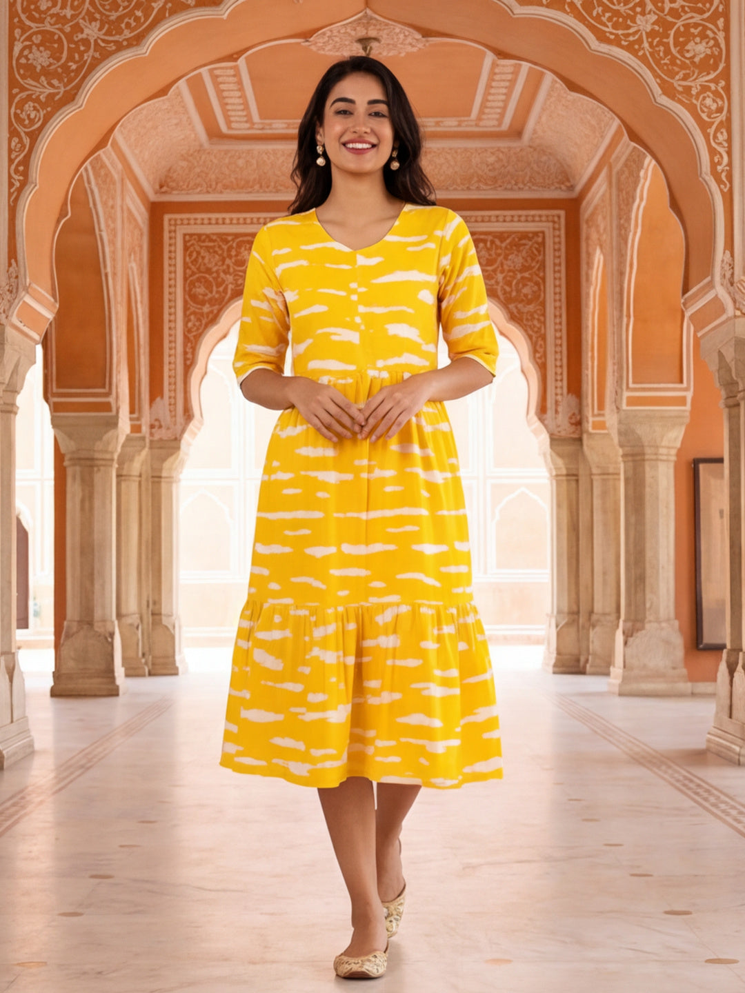 Floral Printed A-Line Cotton Blend Ethnic Dress