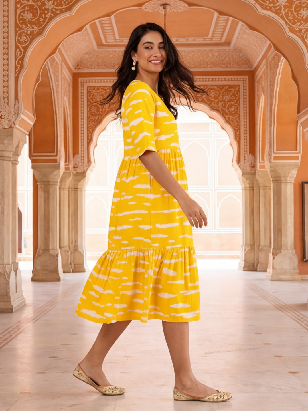 Floral Printed A-Line Cotton Blend Ethnic Dress