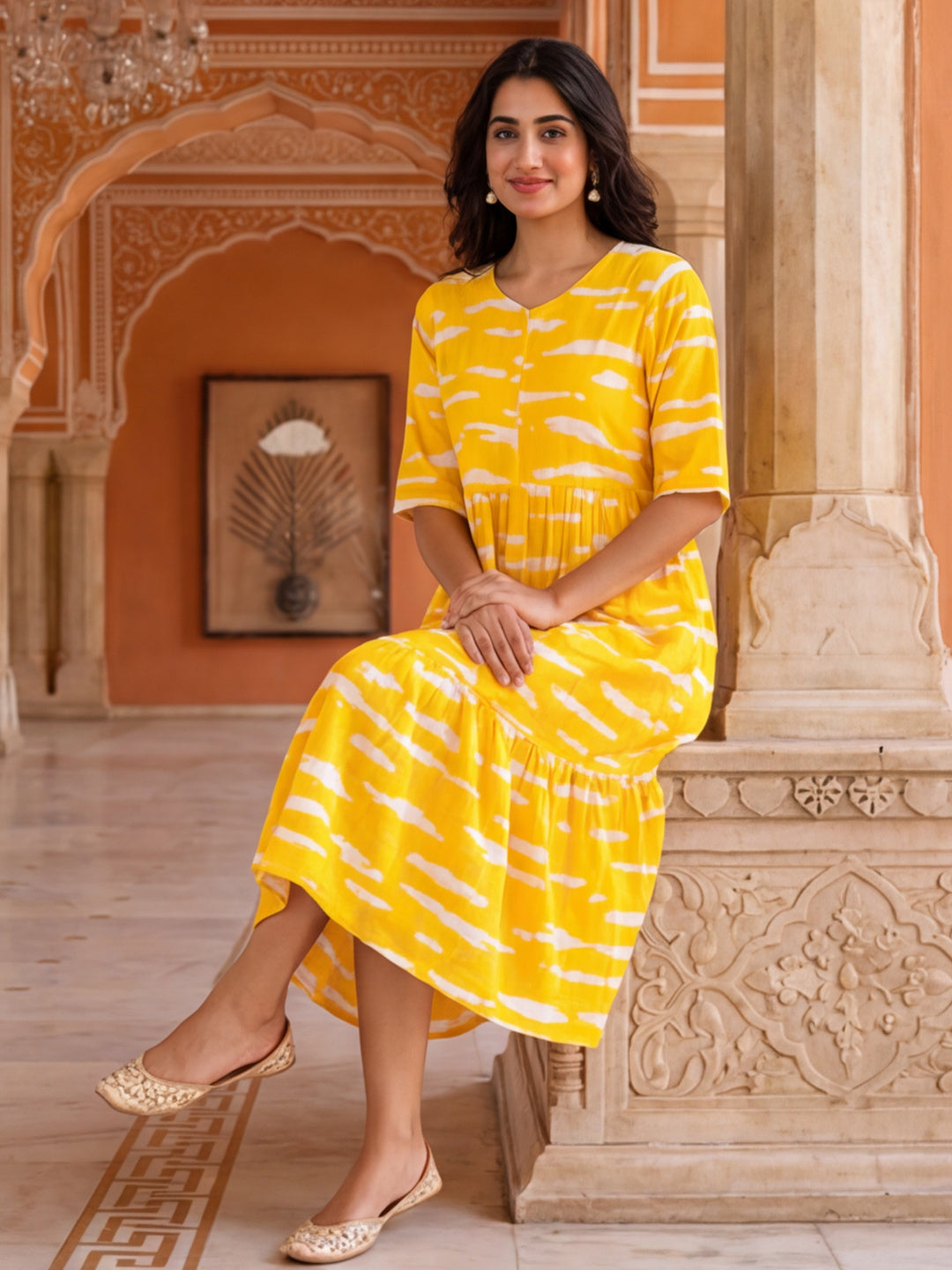 Floral Printed A-Line Cotton Blend Ethnic Dress