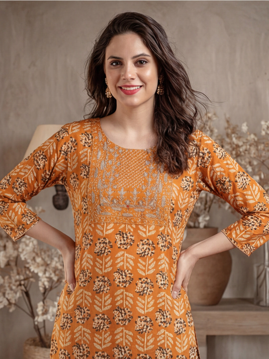 Floral Embroidered Straight Kurta