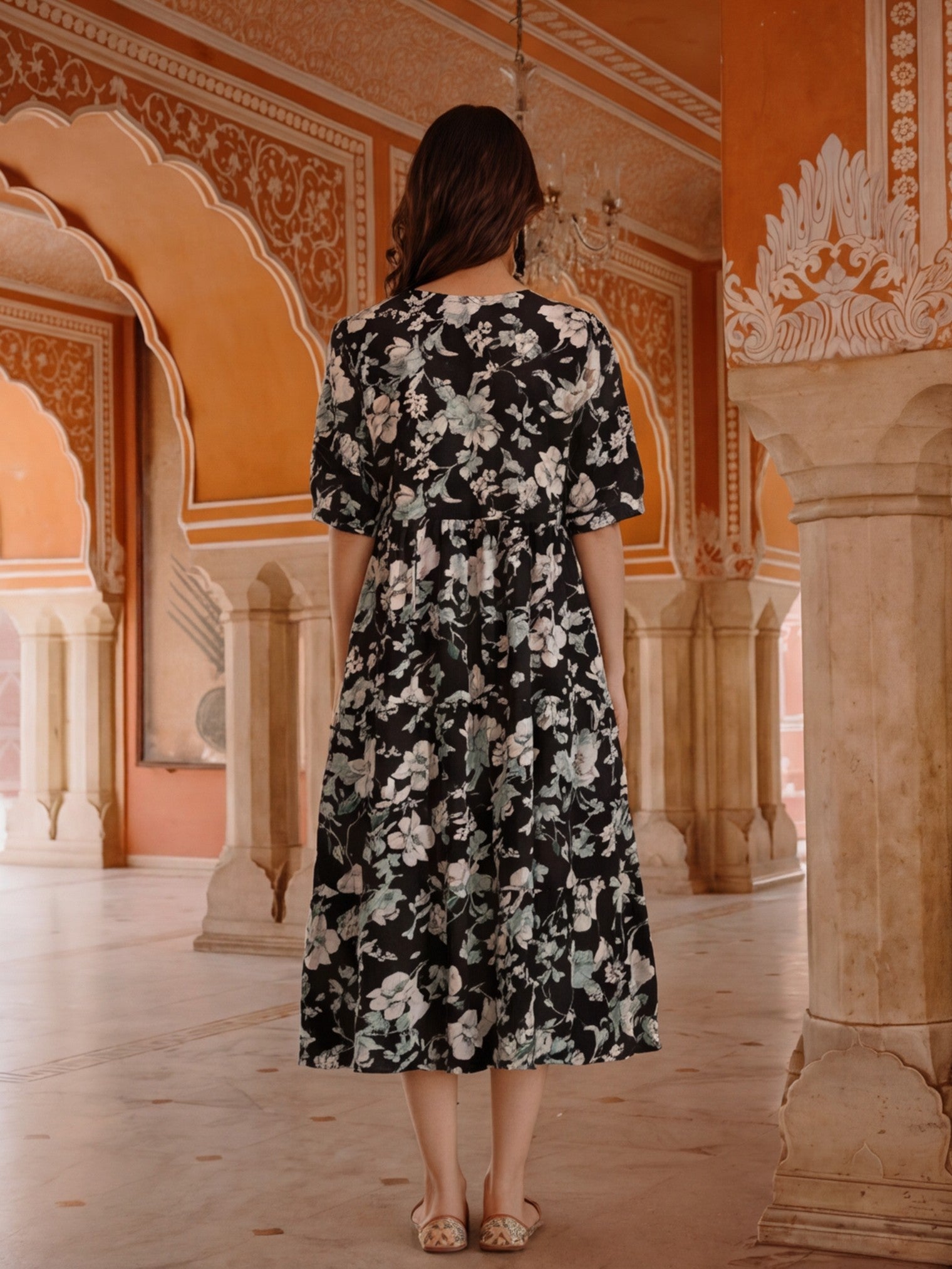Floral Printed Tiered Ethnic Dress