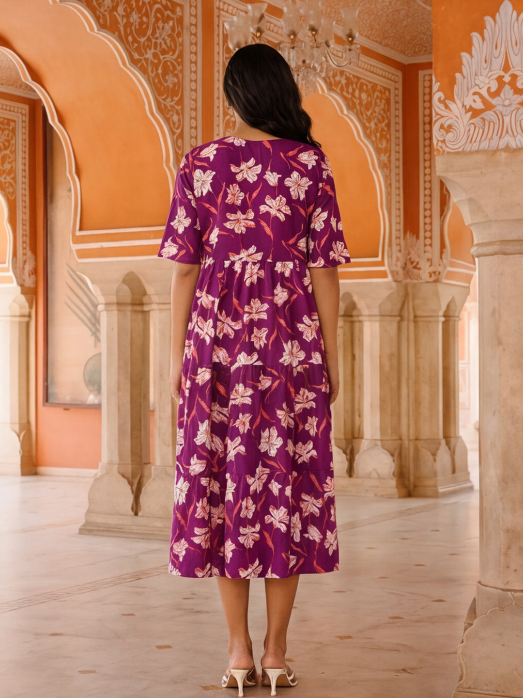 Floral Printed A-Line Tiered Ethnic Dress