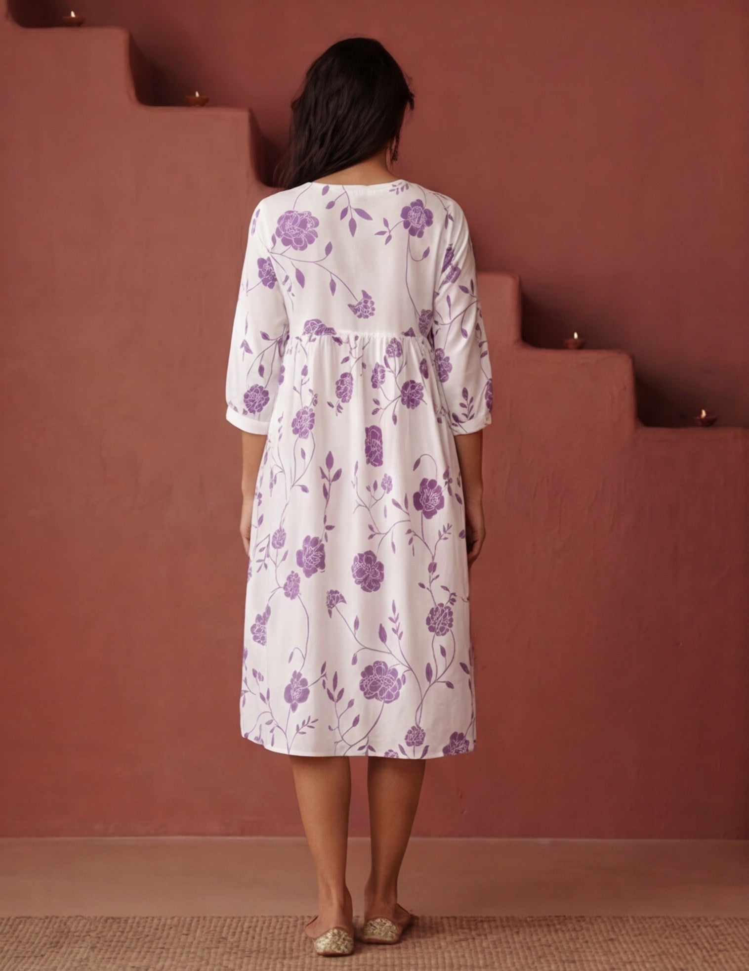 Floral Printed A-Line Pure Cotton Ethnic Dress