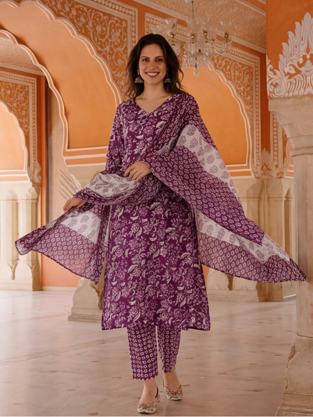 Floral Printed A-Line Kurta & Trousers Sets