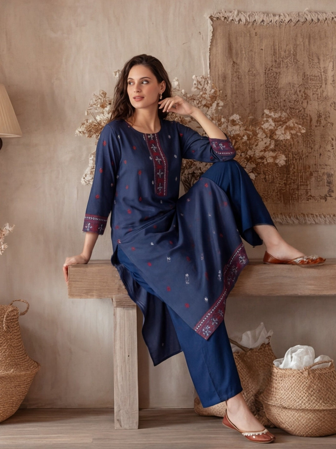 Floral Embroidered Straight Kurta