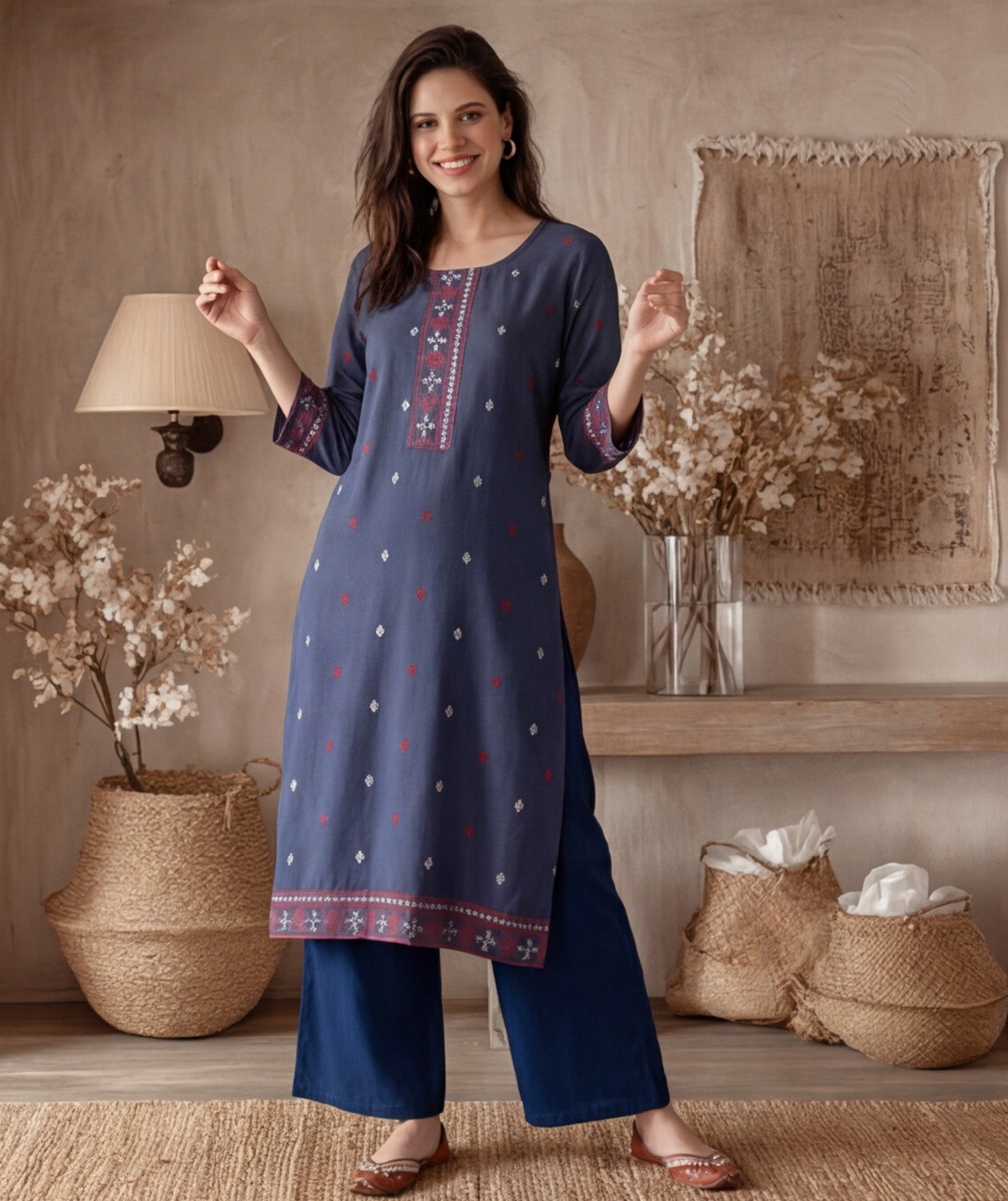Floral Embroidered Straight Kurta