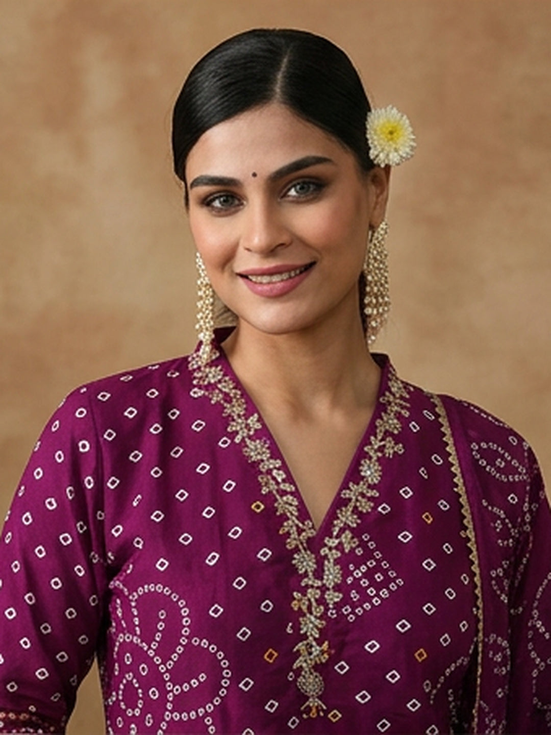 Bandhani Embroidered Straight Kurta & Trousers Sets