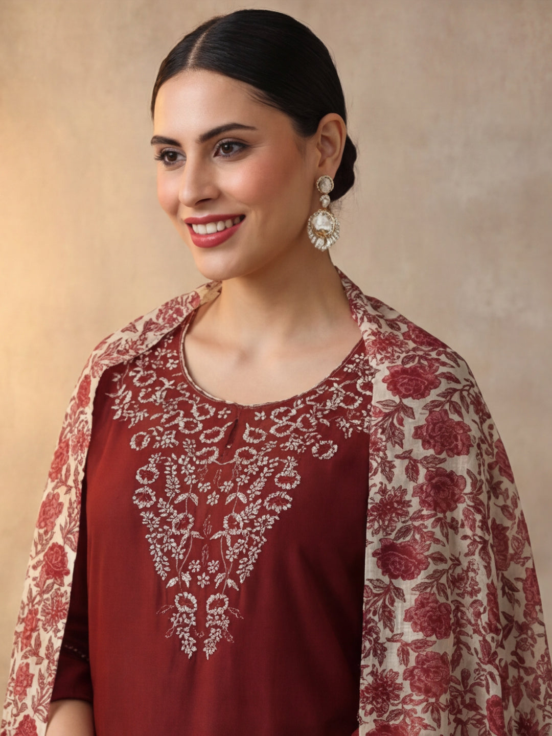 Solid Embroidered Straight Kurta & Trousers Sets