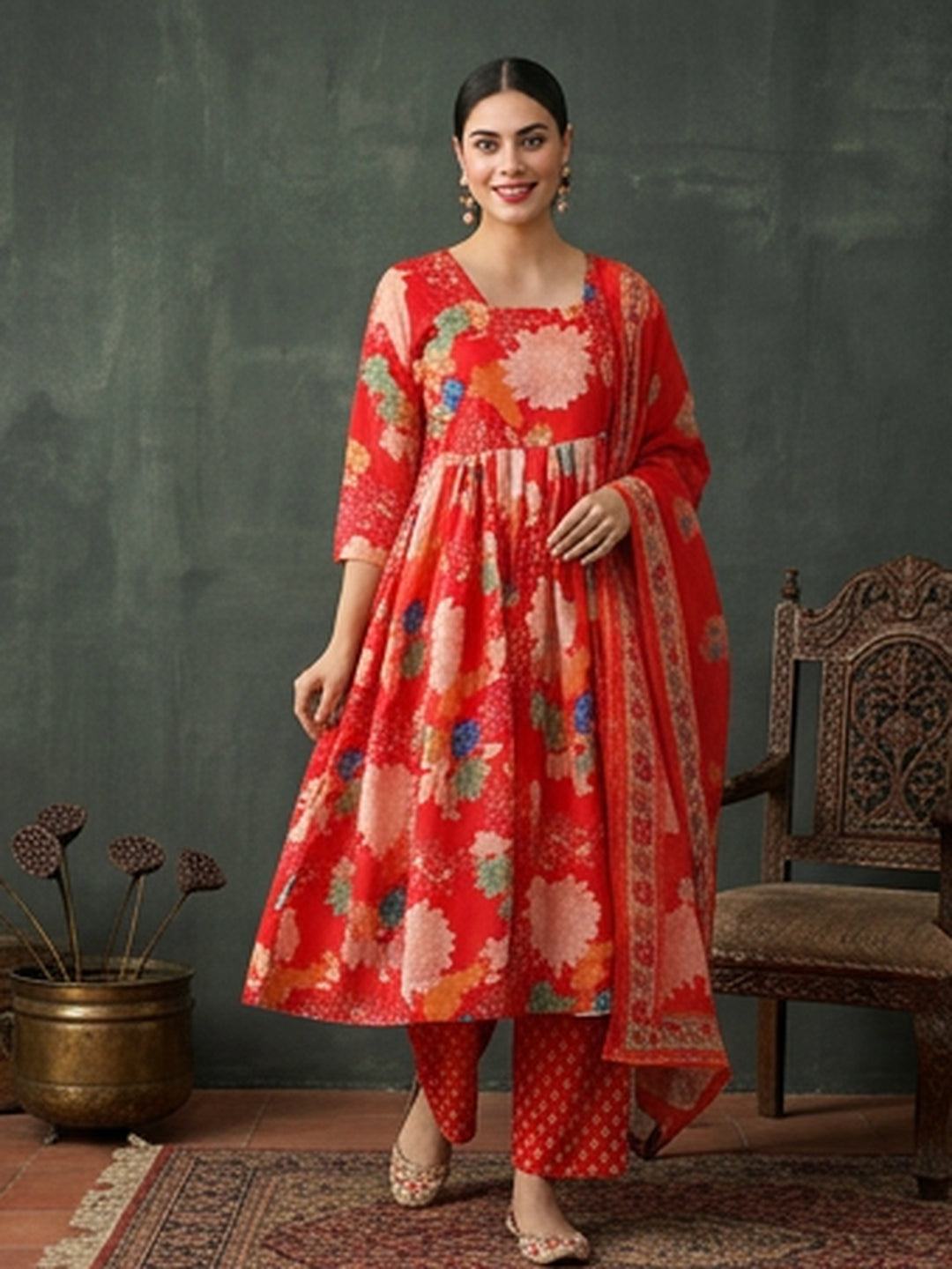 Floral Printed Flared Kurta & Trousers Sets