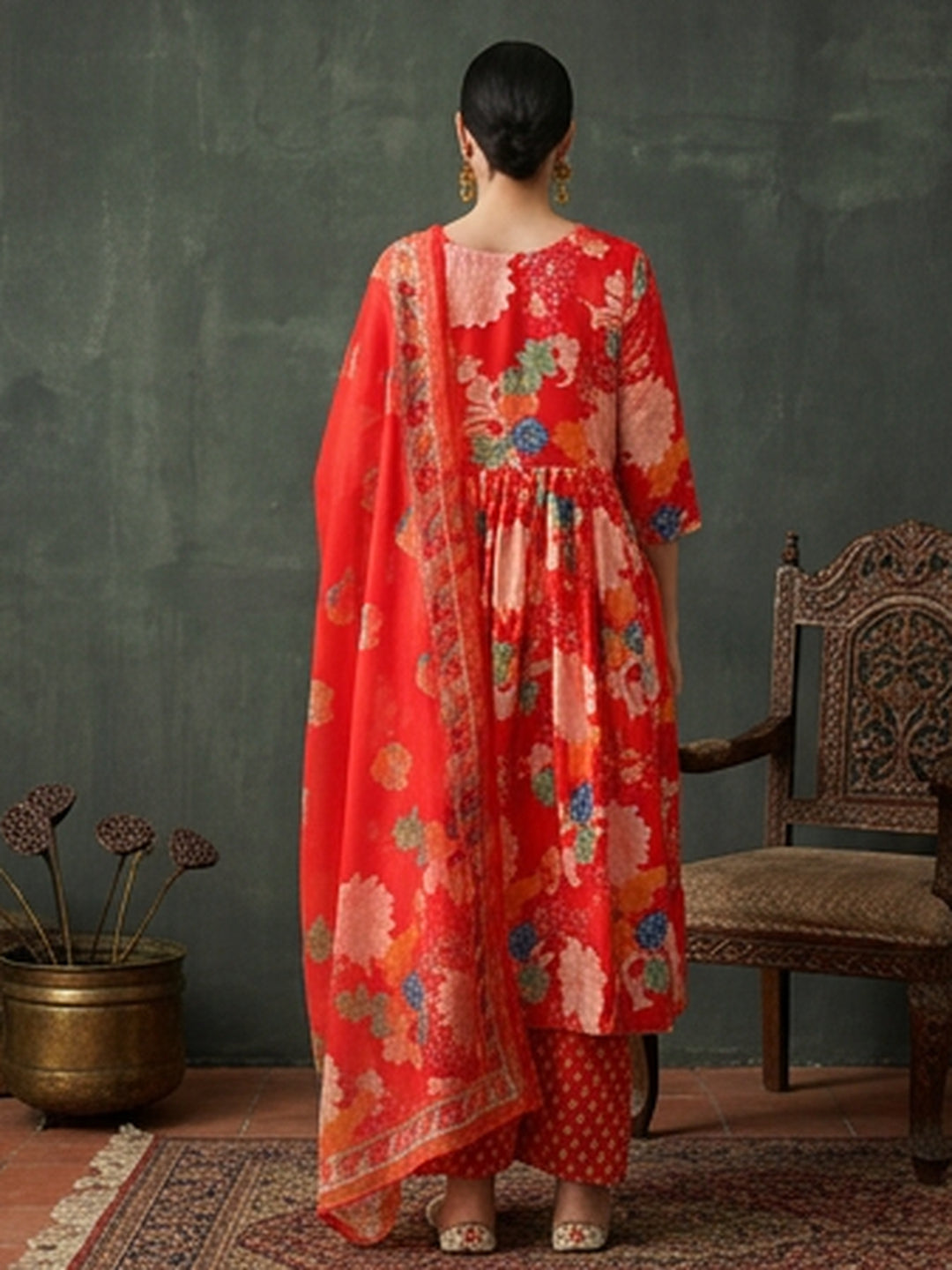 Floral Printed Flared Kurta & Trousers Sets
