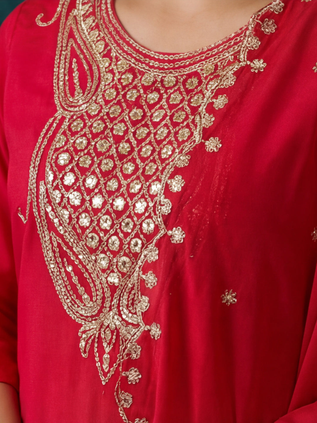 Solid Embroidered Straight Kurta & Trousers Sets