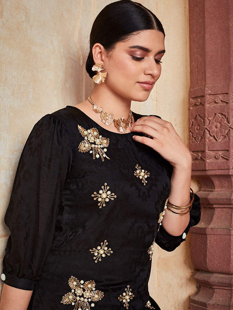 Black Self Weave Embroidered Co-Ord Set