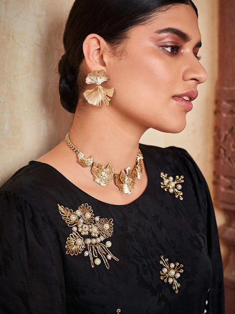 Black Self Weave Embroidered Co-Ord Set