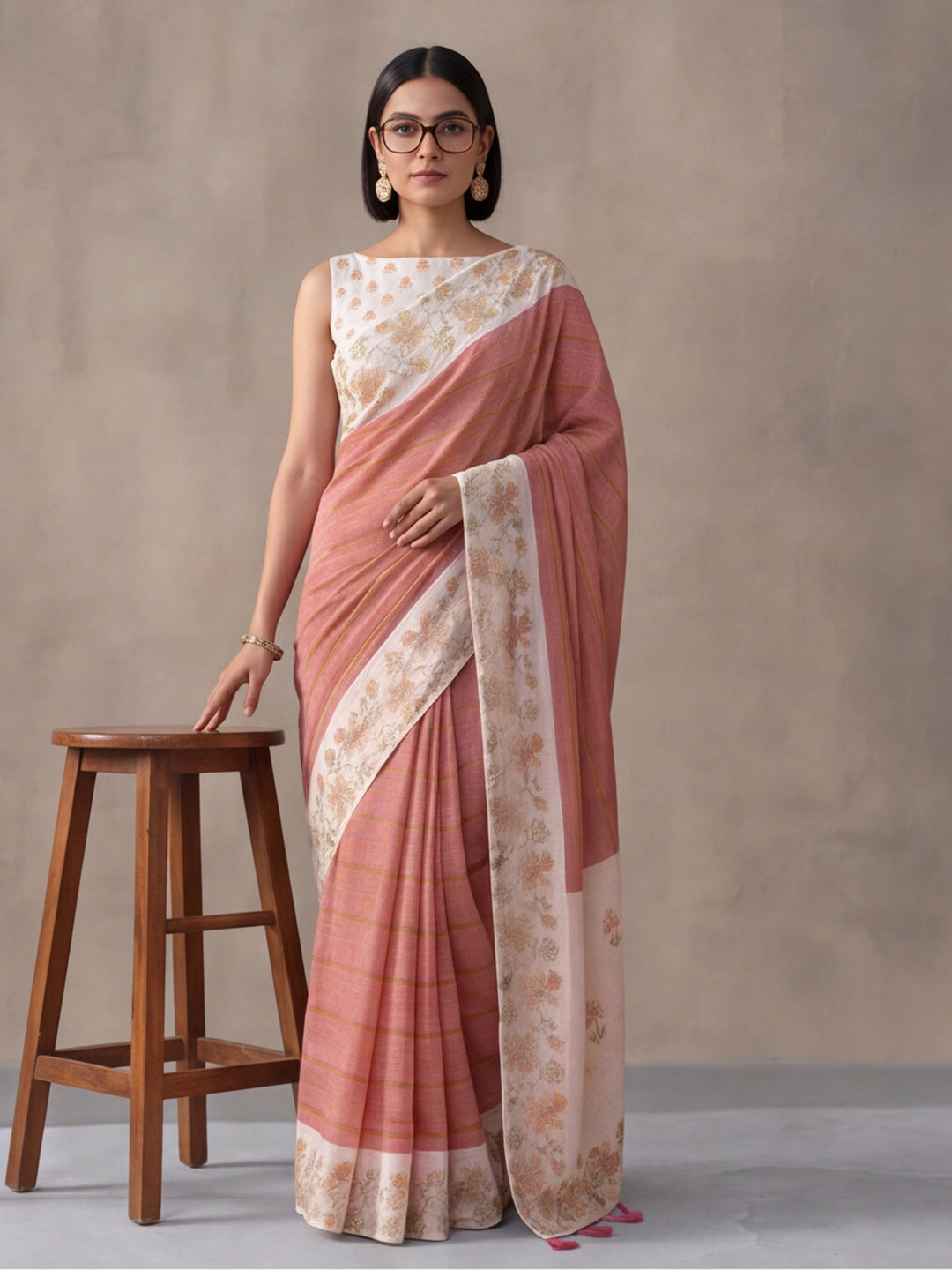Jaipur Kurti Women Pink Digital Printed Saree With Tasselled Border