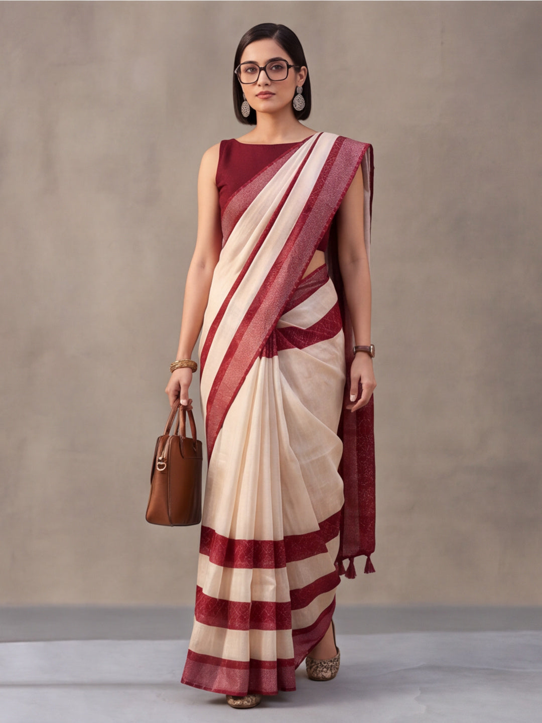 Jaipur Kurti Women Off White Digital Printed Saree With Tasselled Border