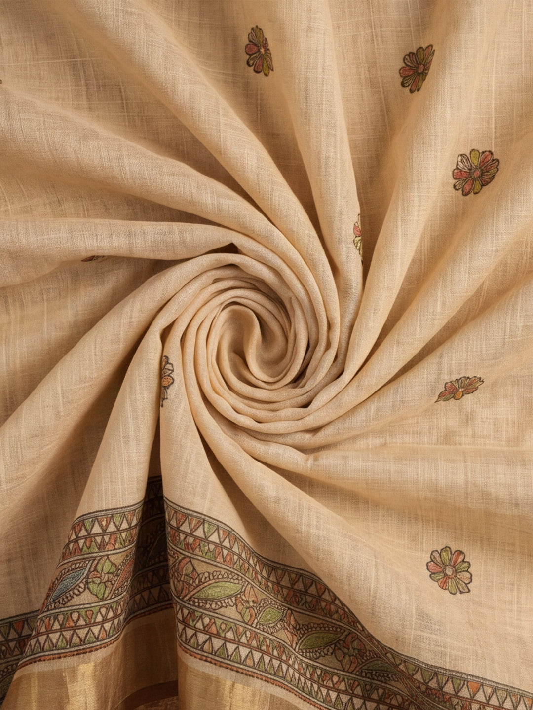 Jaipur Kurti Women Beige Digital Printed Saree With Tasselled Border