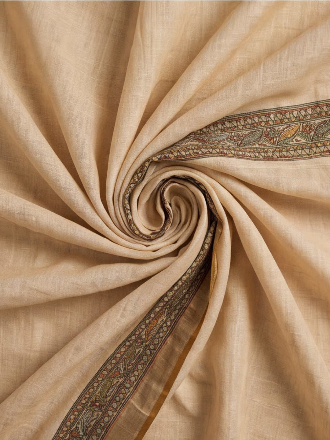 Jaipur Kurti Women Beige Digital Printed Saree With Tasselled Border