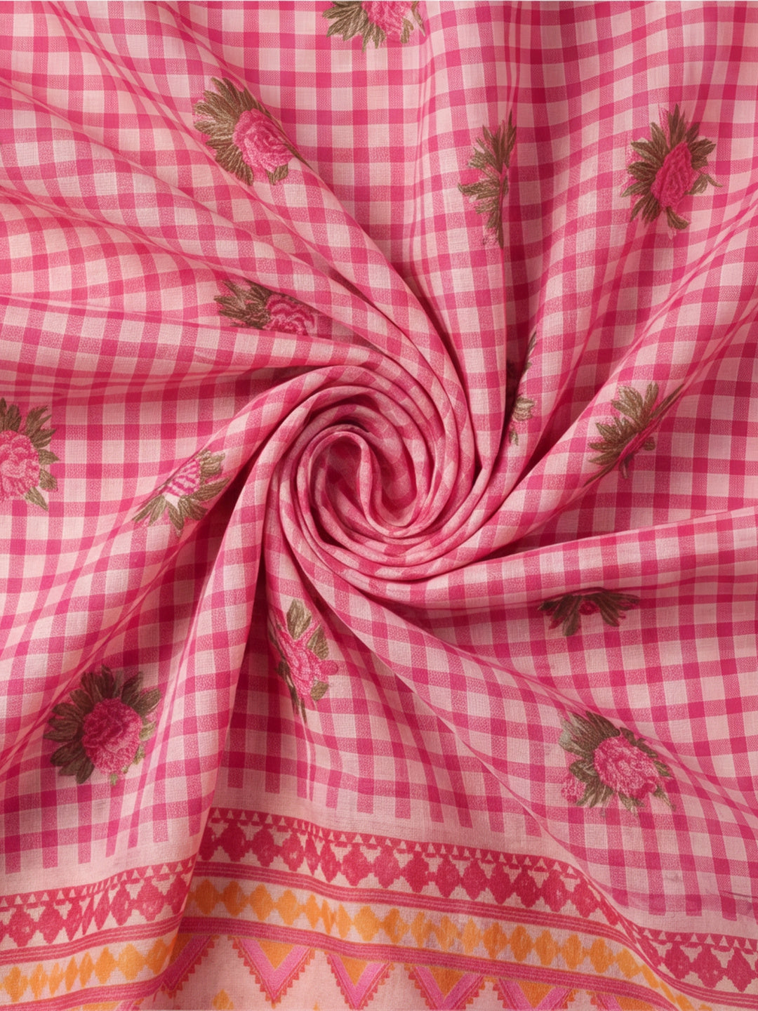 Jaipur Kurti Women Baby Pink Digital Printed Saree With Tasselled Border