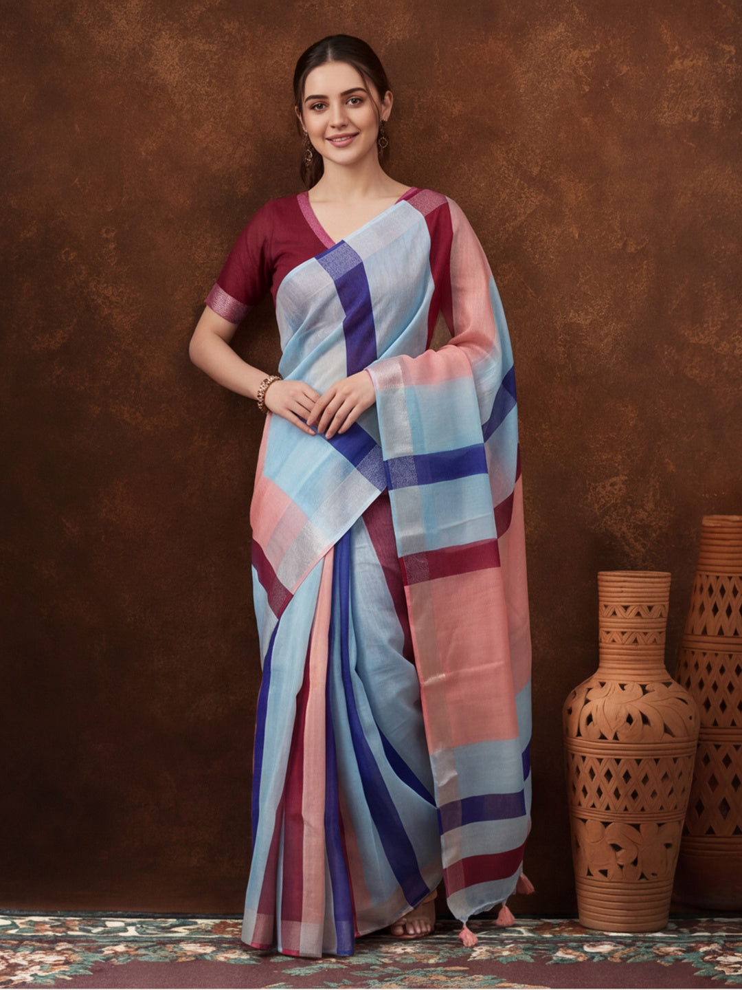 Jaipur Kurti Women Multi Digital Printed Saree With Tasselled Border