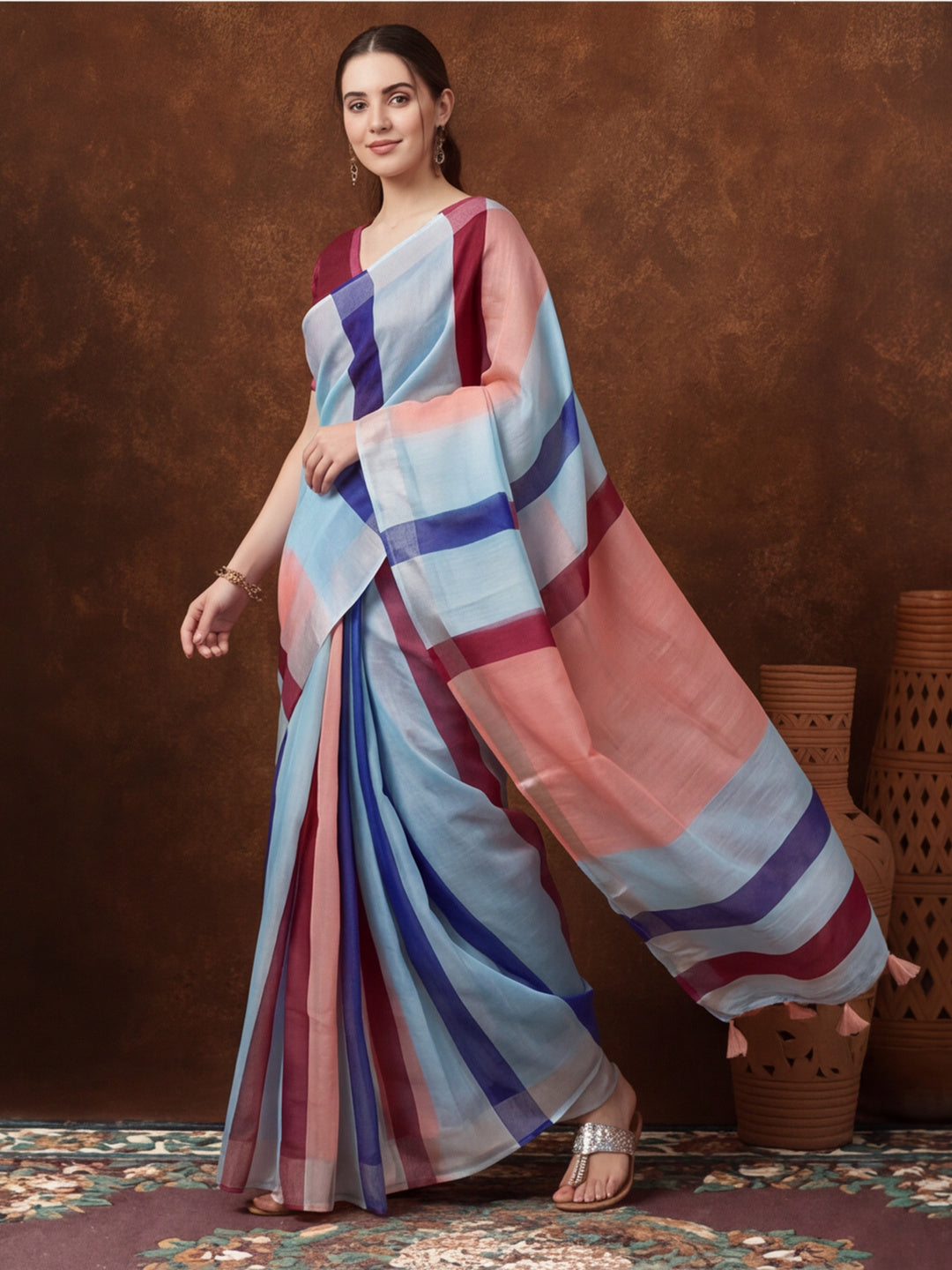 Jaipur Kurti Women Multi Digital Printed Saree With Tasselled Border
