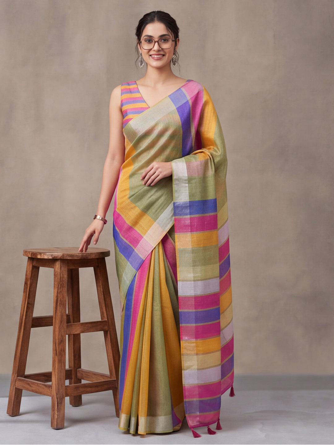 Jaipur Kurti Women Multi Digital Printed Saree With Tasselled Border