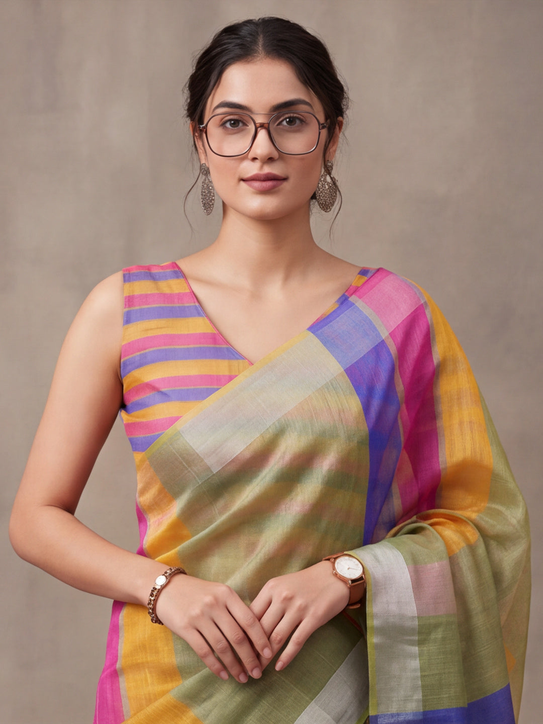 Jaipur Kurti Women Multi Digital Printed Saree With Tasselled Border