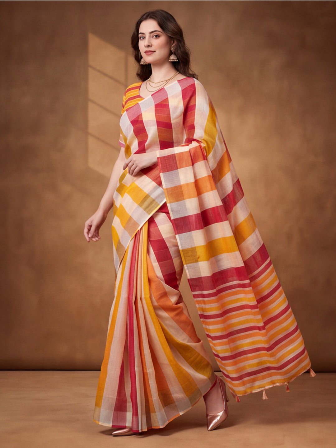 Jaipur Kurti Women Multi Digital Printed Saree With Tasselled Border