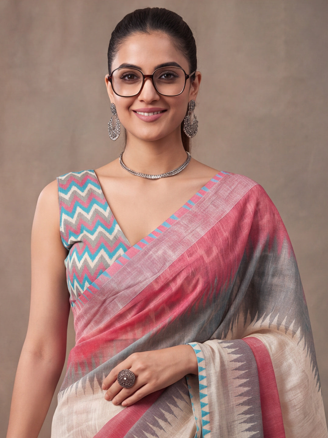 Jaipur Kurti Women Multi Digital Printed Saree With Tasselled Border