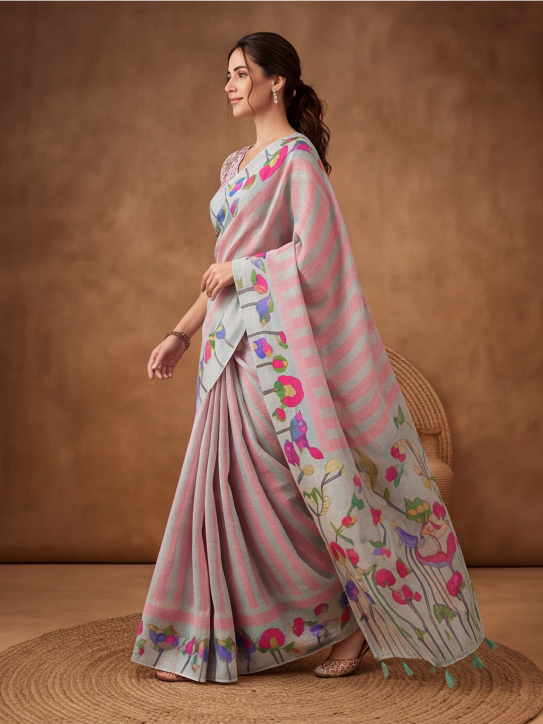 Jaipur Kurti Women Multi Digital Printed Saree With Tasselled Border