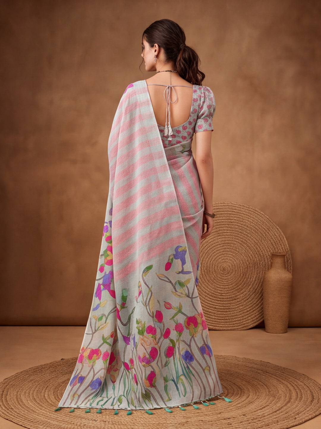 Jaipur Kurti Women Multi Digital Printed Saree With Tasselled Border
