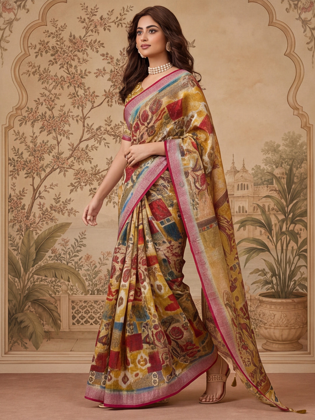 Jaipur Kurti Women Multi Digital Printed Saree With Tasselled Border