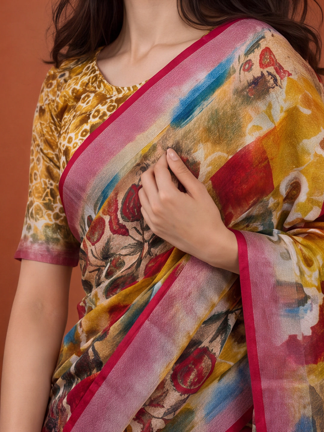 Jaipur Kurti Women Multi Digital Printed Saree With Tasselled Border