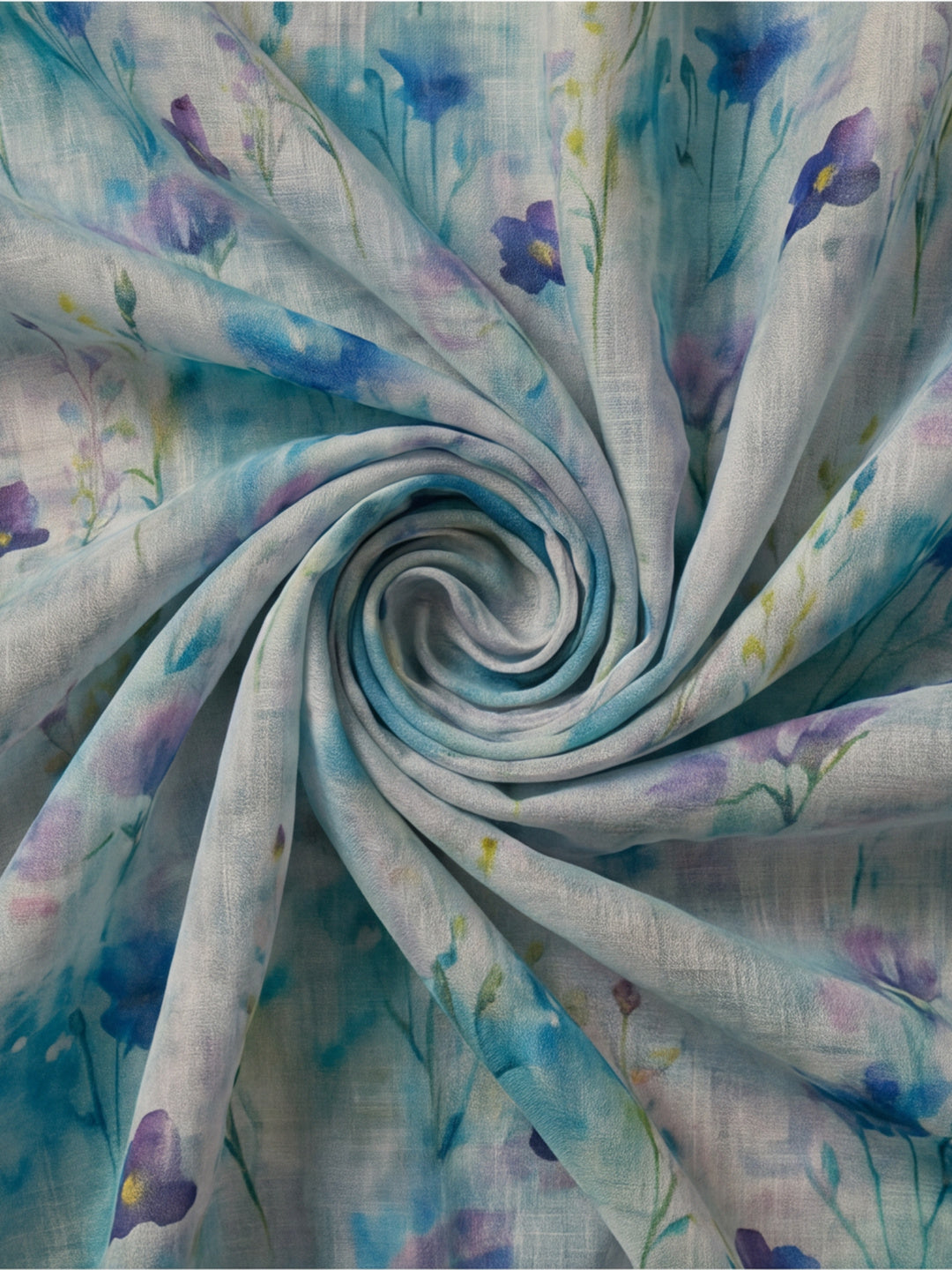 Pastel Blue Linen Cotton Digital Printed Floral Saree