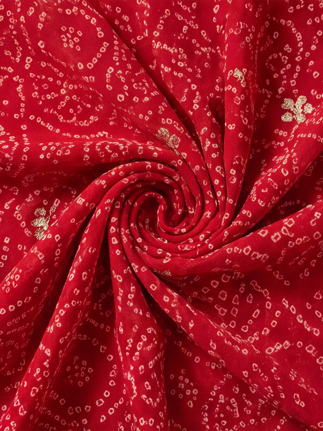 Red Bandhani Printed Saree with Embroidered Border