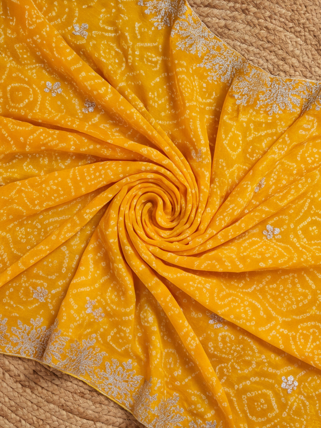 Yellow Bandhani Printed Saree with Embroidered Border