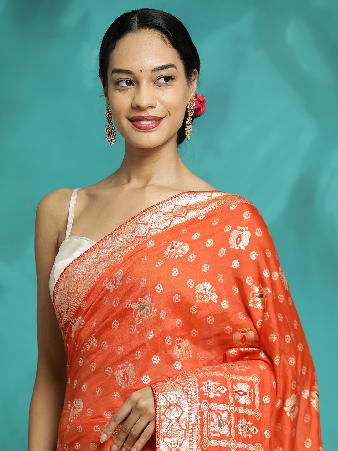 Festive Orange Zari Woven Heavy Banarasi Saree