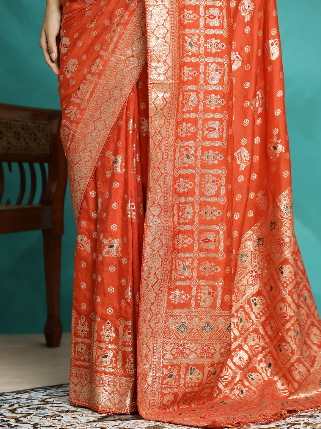 Festive Orange Zari Woven Heavy Banarasi Saree
