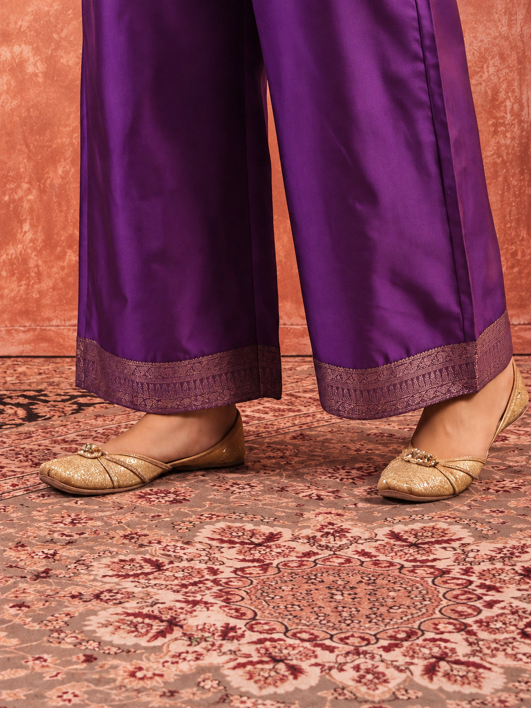Floral Embroidered A-Line Silk Blend Kurta & Palazzos Sets