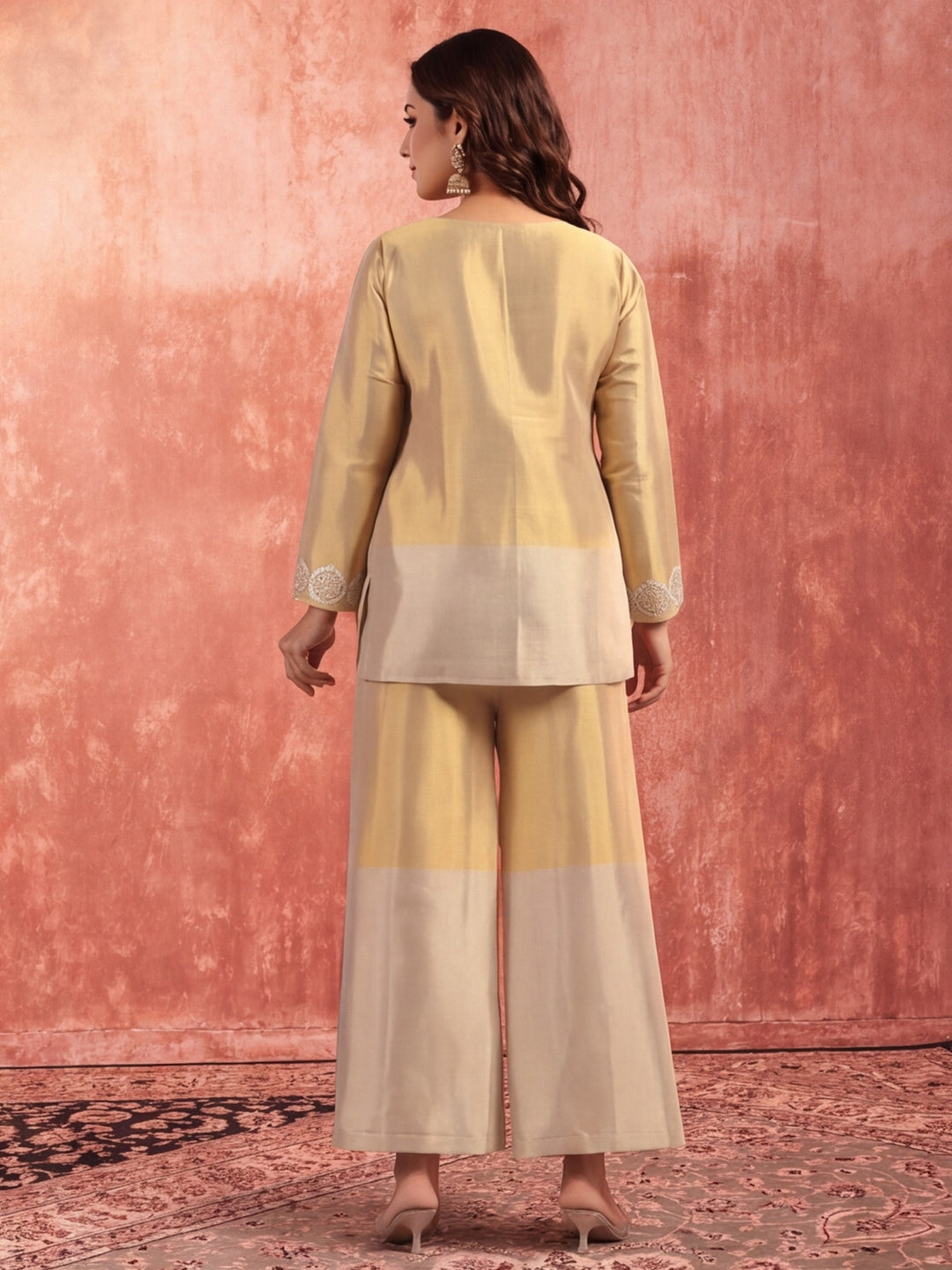 Solid Straight Tissue Silk Kurta & Palazzos Sets