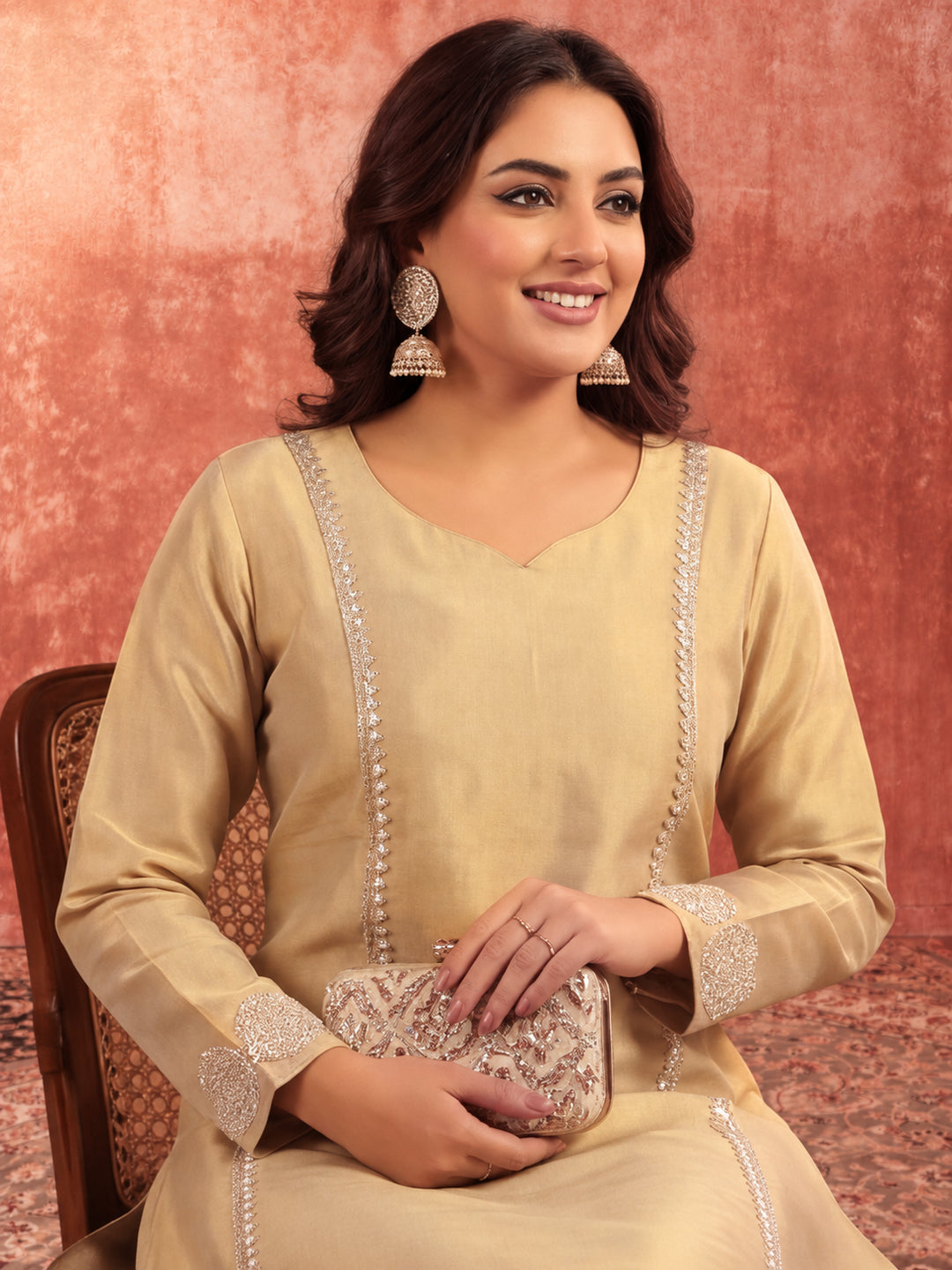 Solid Straight Tissue Silk Kurta & Palazzos Sets