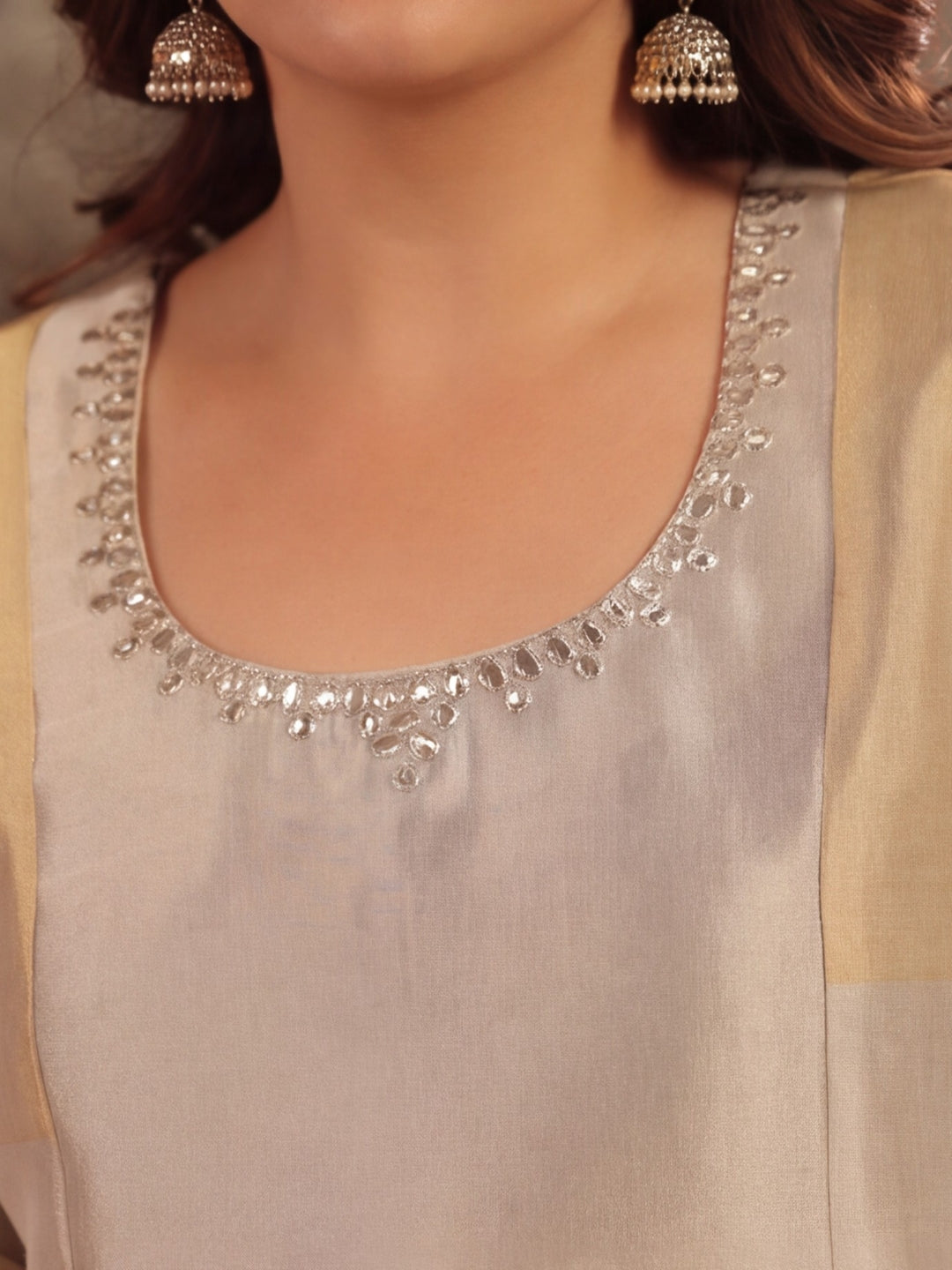 Solid A-Line Tissue Silk Kurta & Palazzos Sets