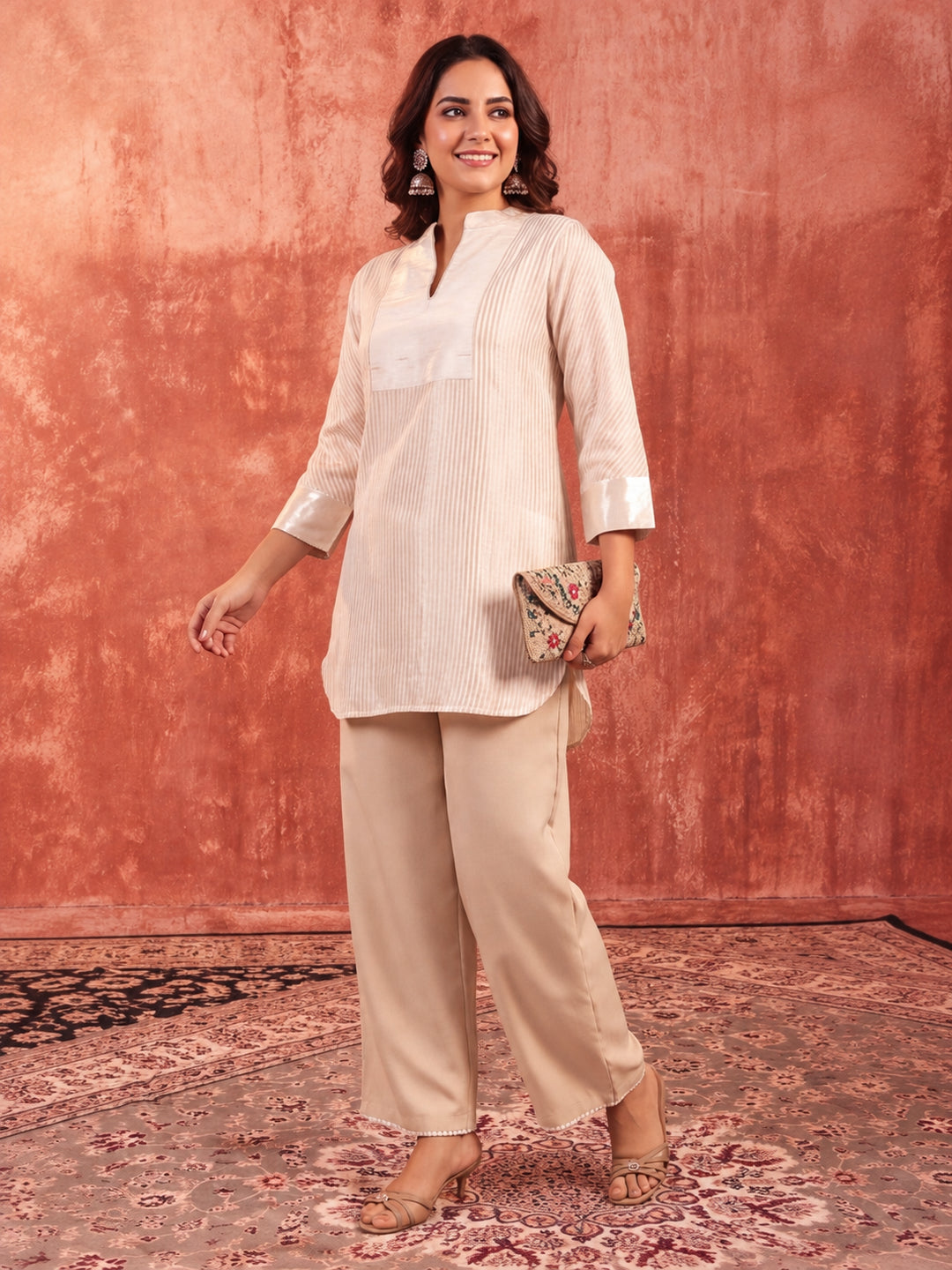 Striped Straight Viscose Kurta & Palazzos Sets